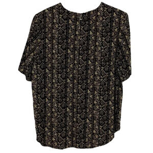Vintage Made In USA Black Printed Rayon Blouse w Shoulder Pads Size 16 XL Womens